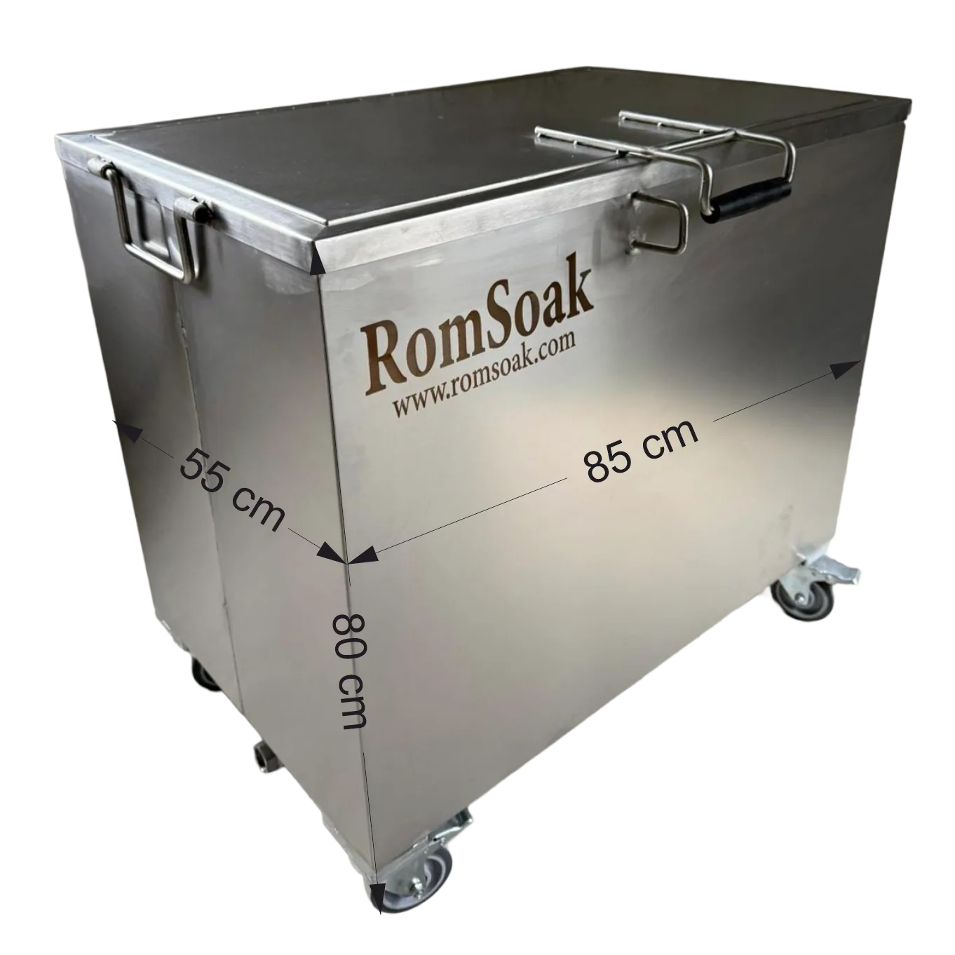 Rezervor Romsoak 210L cu dimensiuni — lungime 85 cm, lățime 55 cm, înălțime 80 cm